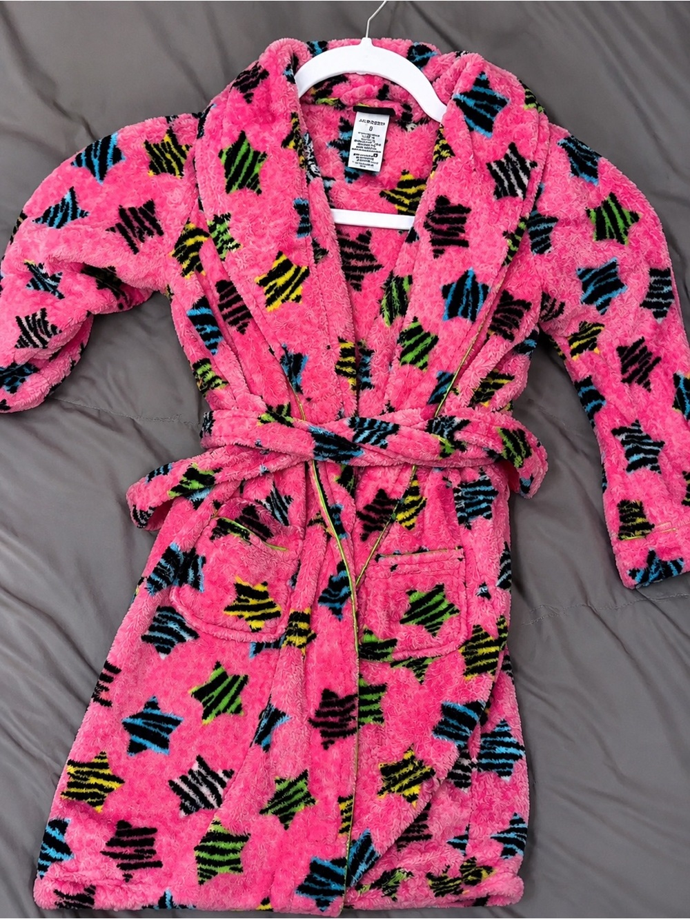 Target Kids Plush Star-Pattern Robe - Pink with Blue, Green, Yellow, Black Stars